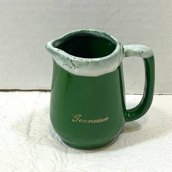 VTG '76 Mini Small Tennessee Green Ceramic Pottery Creamer w/White Drip Glaze 3" - Picture 2 of 12